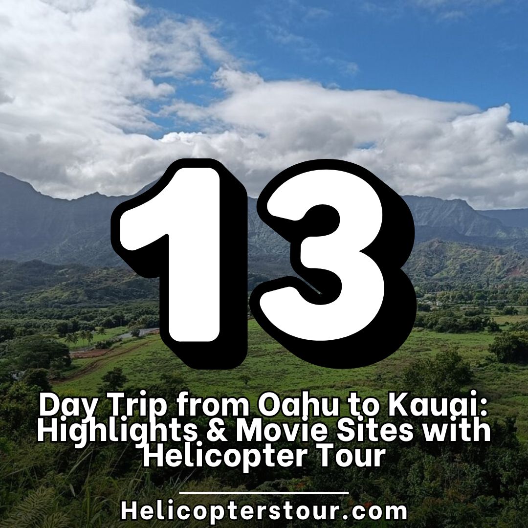Day Trip from Oahu to Kauai: Highlights & Movie Sites with Helicopter Tour Helicopter flying over film-famous sites on Kauai as part of a guided day trip from Oahu, with sweeping views of waterfalls and coastline.