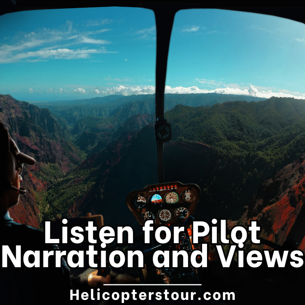 helicopter pilot narration Helicopter pilots will narrate and point out landmarks as you fly on your tour.