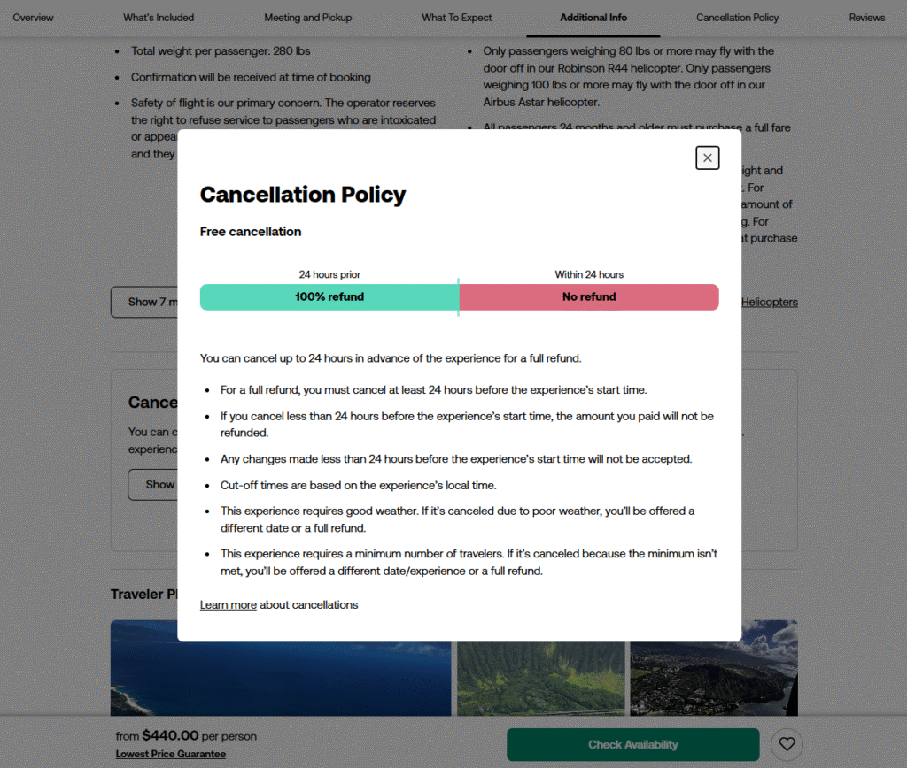 Helicopter tour cancellation policy for a an Oahu Helicopter Tour on Viator. Learn more at helicopterstour.com