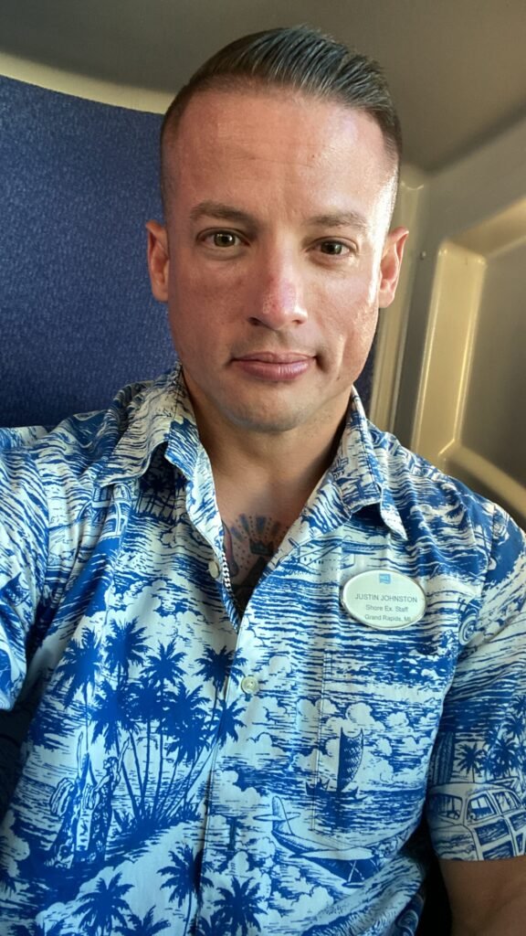 Justin Johnston from Best Helicopter Tours managing the Luau on the Pride of America Cruise