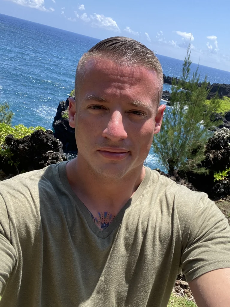 Justin Johnston from Best Helicopter Tours in Maui at a Black sand beach at the end of road to hana 16