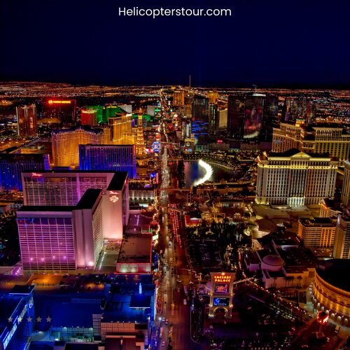 Aerial view of Las Vegas for the best helicopter tours, Las Vegas Helicopter Night Flight and Optional VIP Transportation