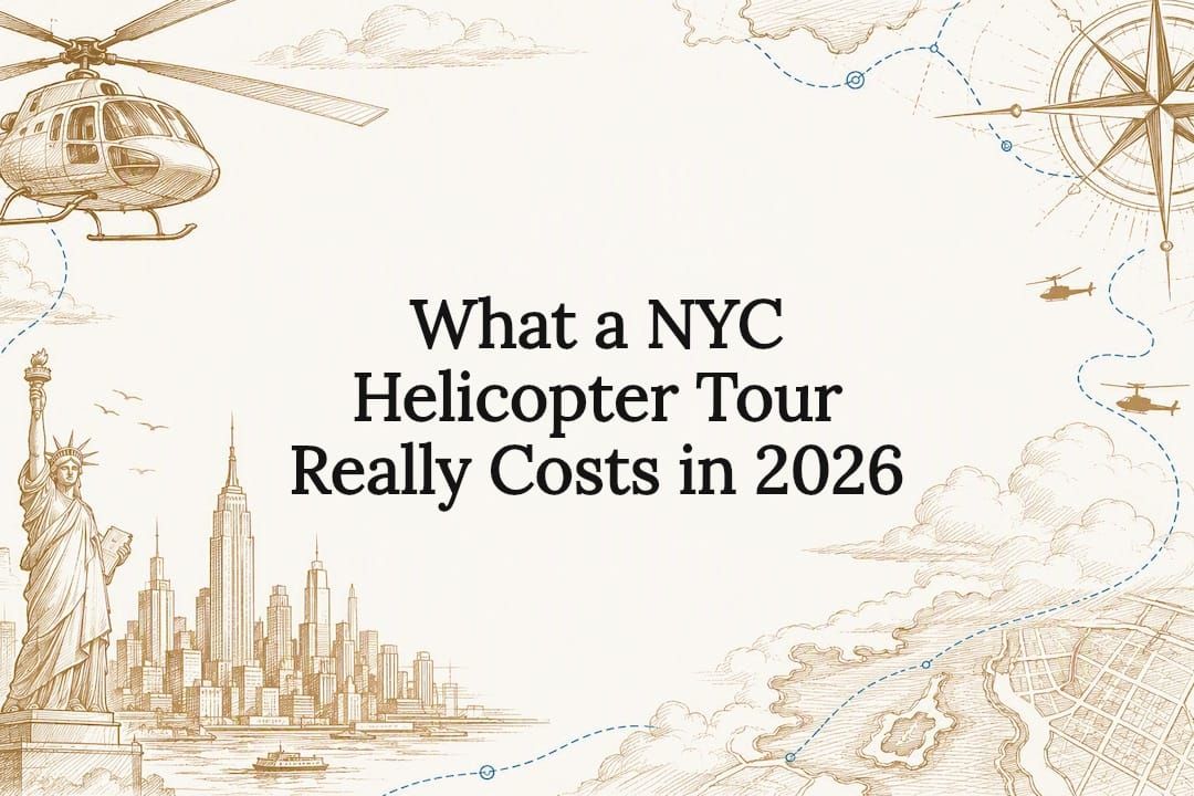 Decorative title card illustration for helicopter tour article