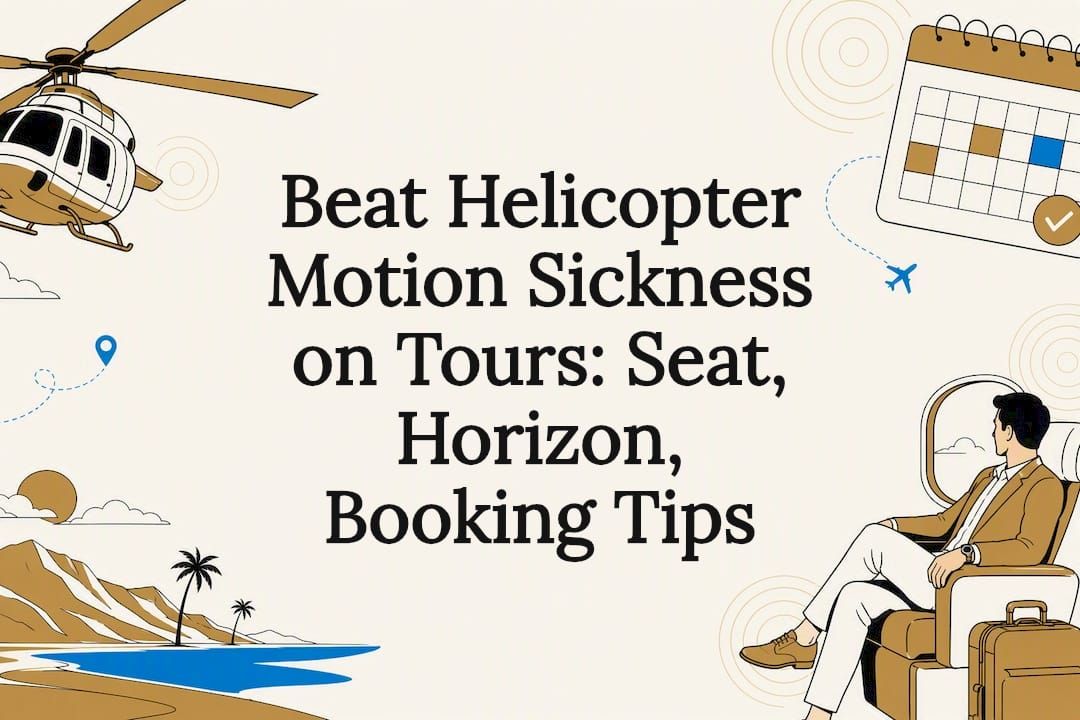 Decorative travel and helicopter motion sickness title card graphic