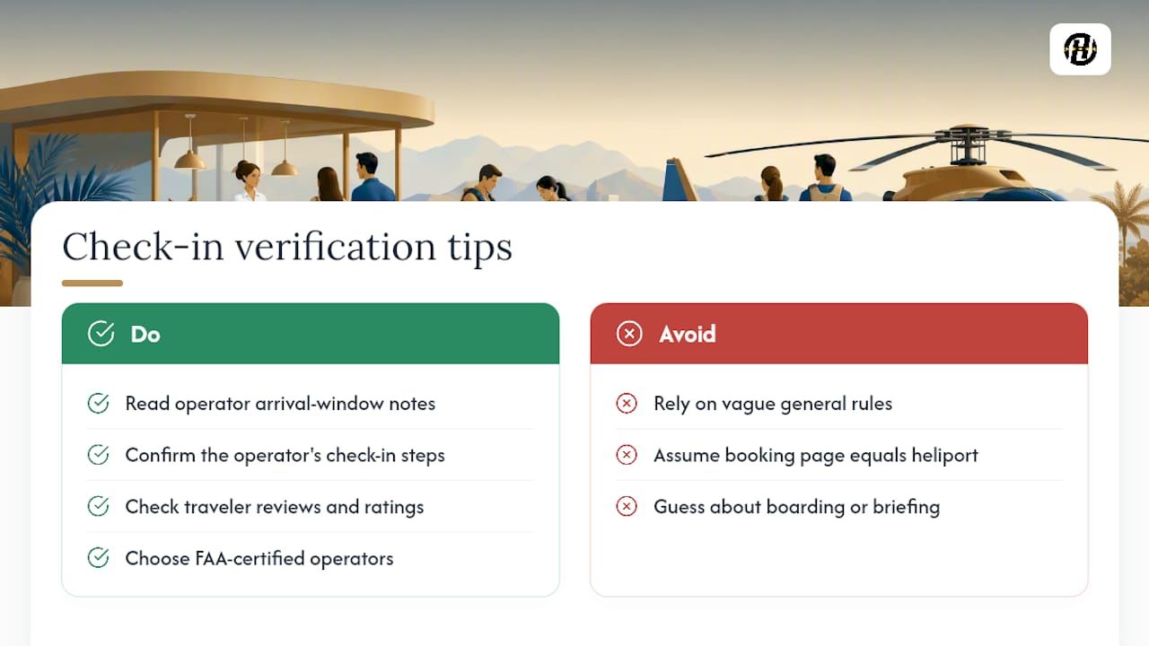 How Helicopterstour.com Verifies Check-In Details — overview diagram