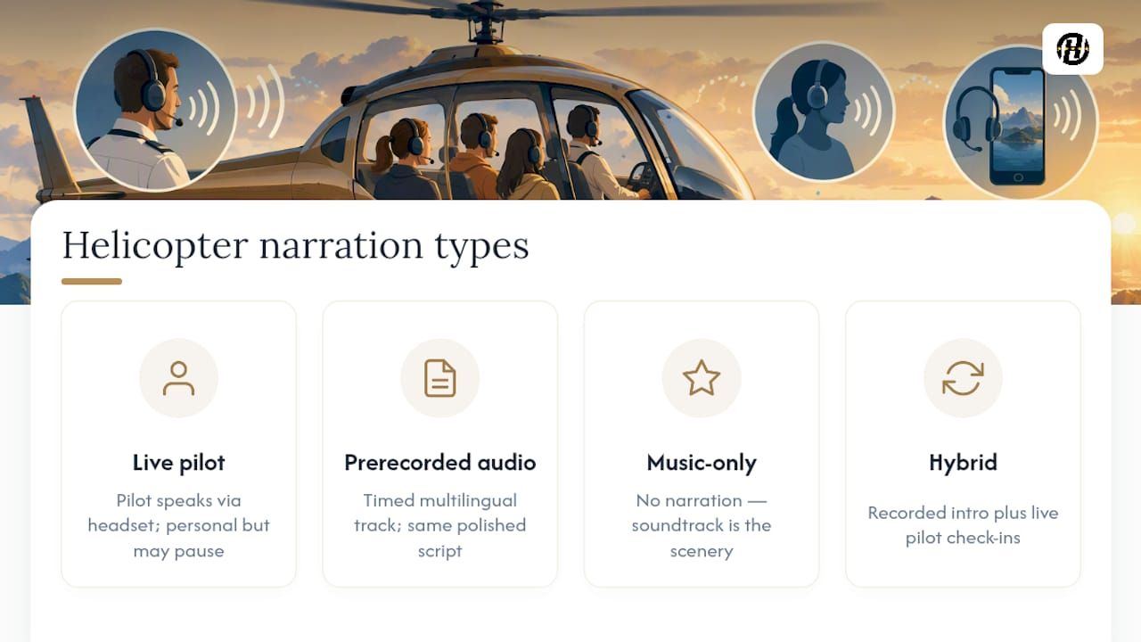 Four helicopter tour narration formats compared