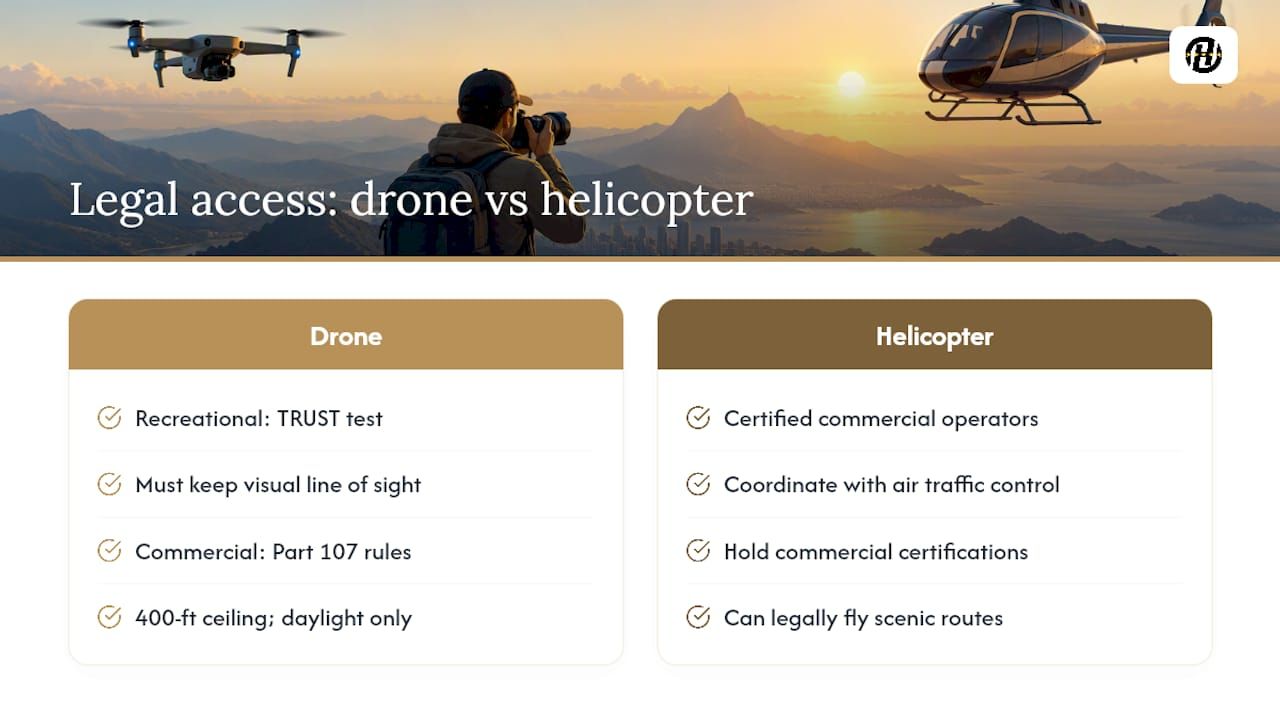 Drone and helicopter legal access pathways