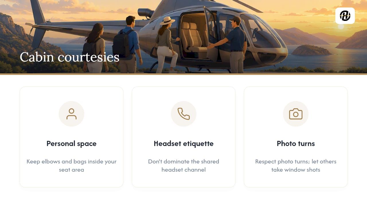 Three shared helicopter cabin etiquette practices