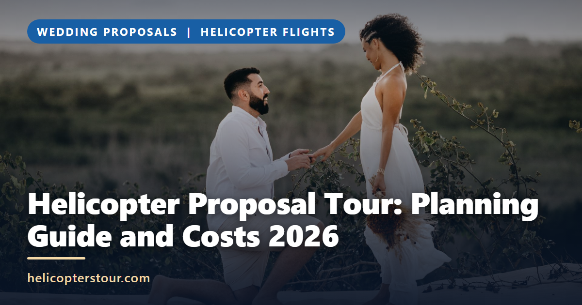 Man kneeling to propose to a woman outdoors at sunset, the kind of moment a helicopter proposal tour can create